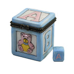 Hinged Trinket Box Blue ABC Block Porcelain Teddy Bear Rocking Horse Eb777