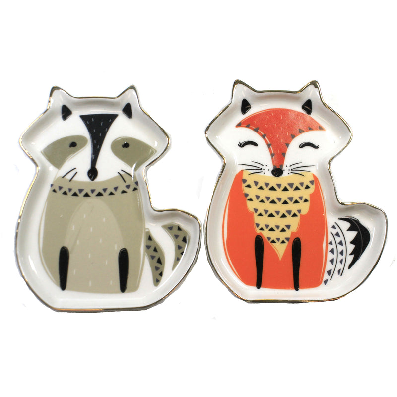 (49442) Fox Raccoon Trinket Dish Set 2Pc