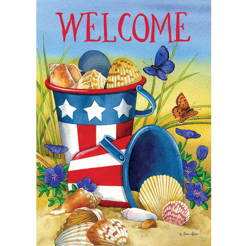 Home & Garden Beach Pails Garden Flag Polyester Sea Shells Patriotic 4562Fm (49483)