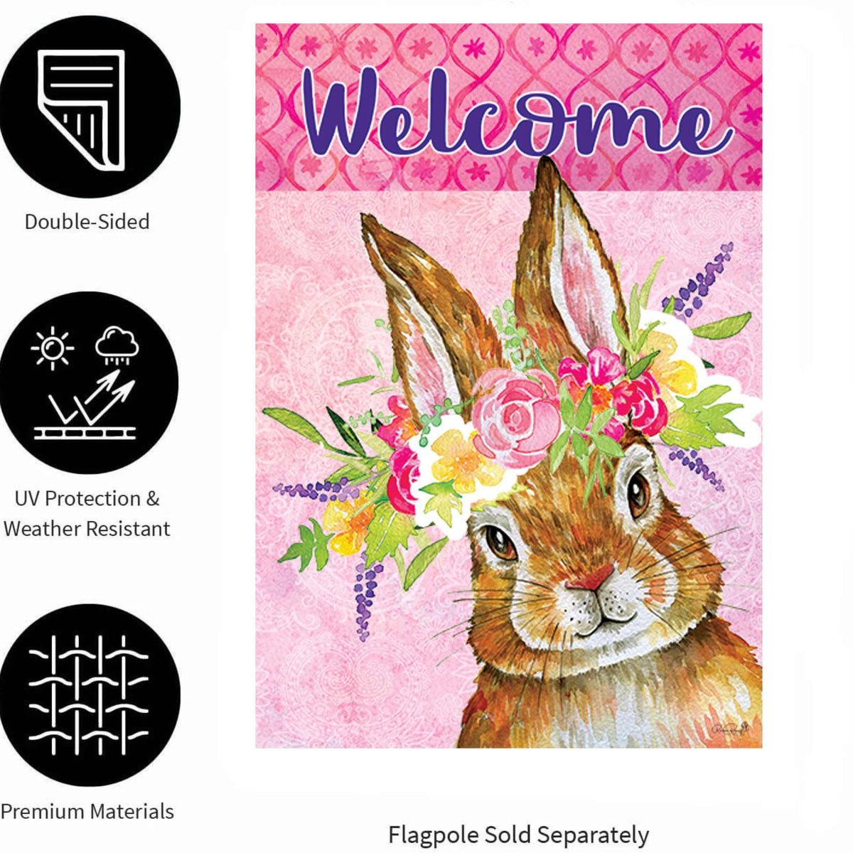 Custom Decor Bunny Wreath Garden Flag - - SBKGifts.com