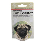 Pug Car Coaster - One Car Coaster 2.5 Inch, Sandstone - Absorbant Pet Dog 23131 (49567)
