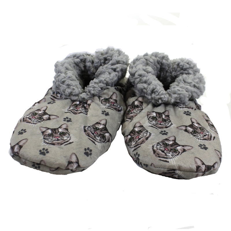 Apparel Silver Tabby Slippers Polyester Non-Slip Comfy Warm 2829 (49582)
