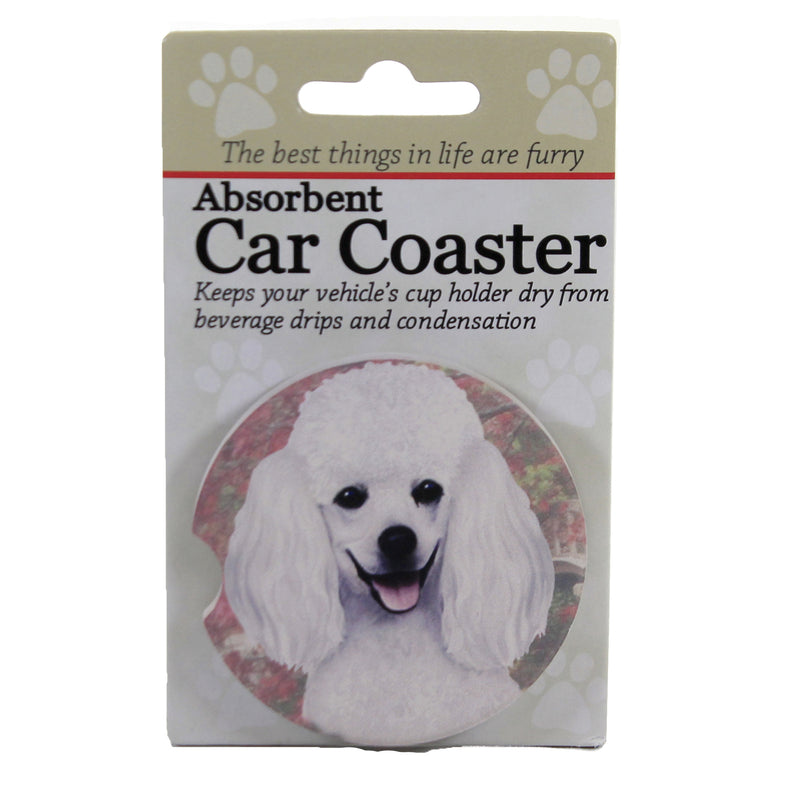 White Poodle Car Coaster - One Car Coaster 2.5 Inch, Sandstone - Absorbent 23128 (49605)