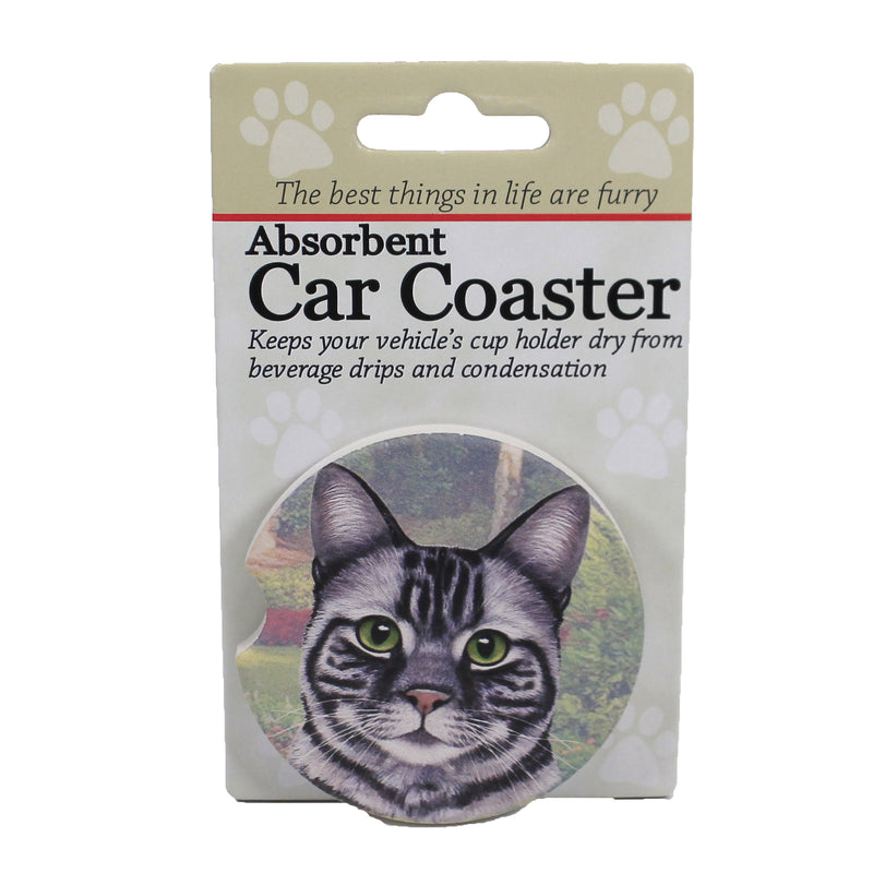 Silver Tabby Car Car Coaster - One Car Coaster 2.5 Inch, Sandstone - Absorbent 2329 (49609)