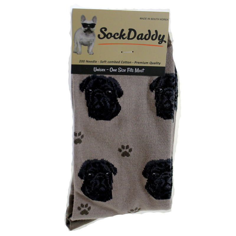 Black Pug Sock Daddy Socks - One Pair Of Socks 14.0 Inch, Cotton - Premium Quality 80032. (49697)
