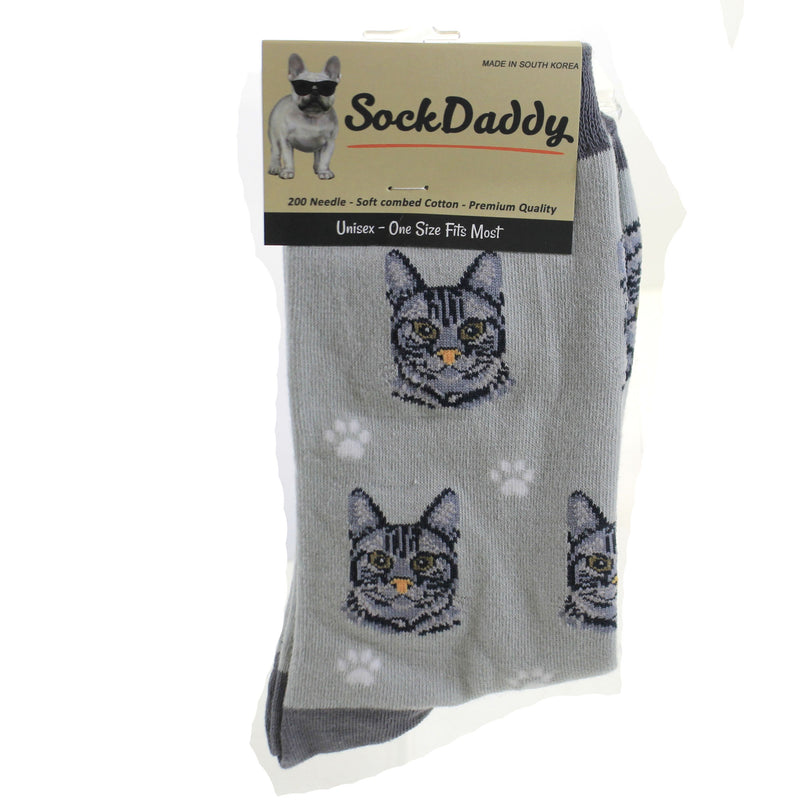 Novelty Socks Silver Tabby Cat Socks Cotton Premium Quality 8018 (49706)