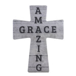 Amazing Grace Cross - One Cross 7.75 Inch, Ceramic - Wood Plank Look Icinag (49776)