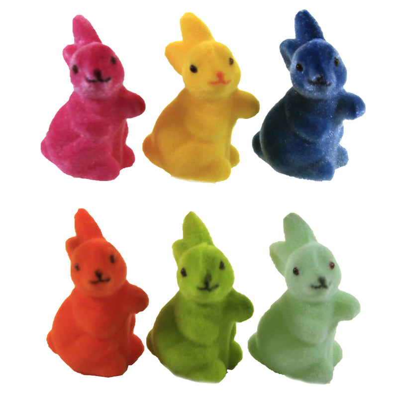 Easter 6 Mini Flocked Bunnies Plastic Decor Decoration Spring Wh0035 (49799)