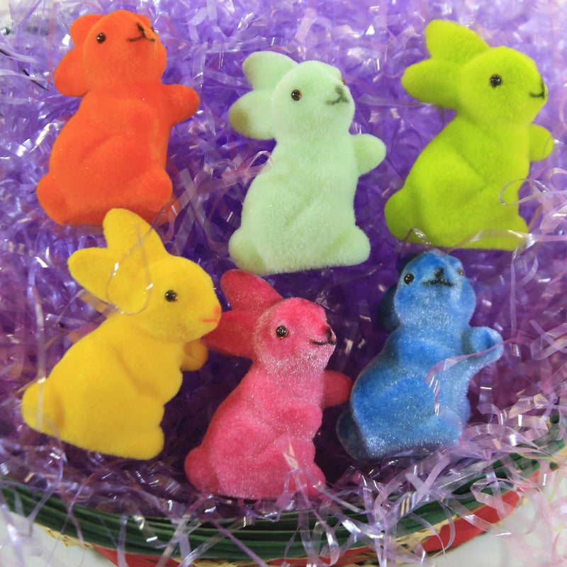Easter 6 Mini Flocked Bunnies - - SBKGifts.com