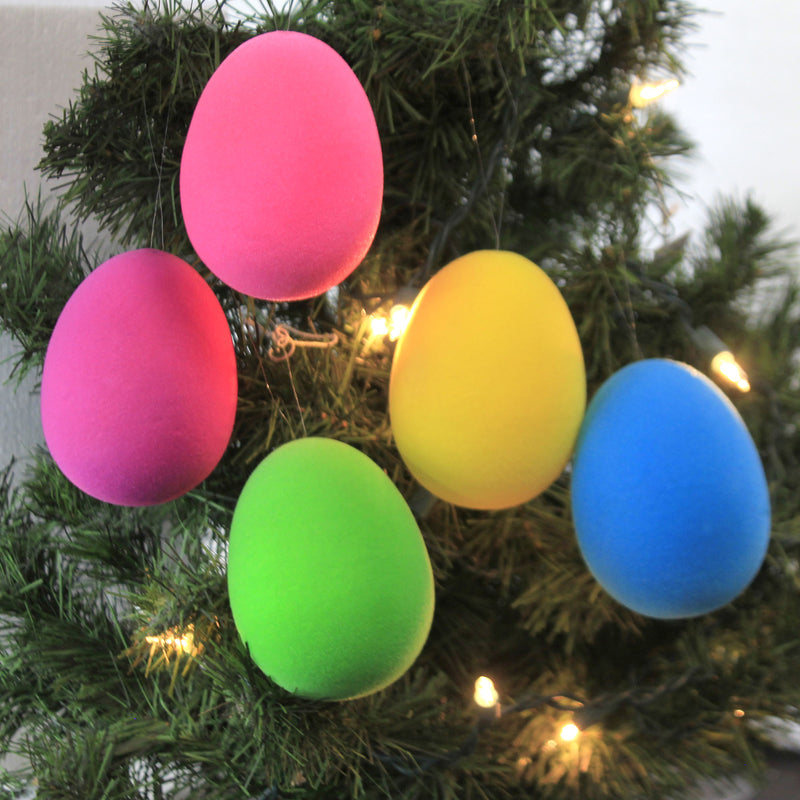 Easter 5 Flocked Egg Ornaments - - SBKGifts.com
