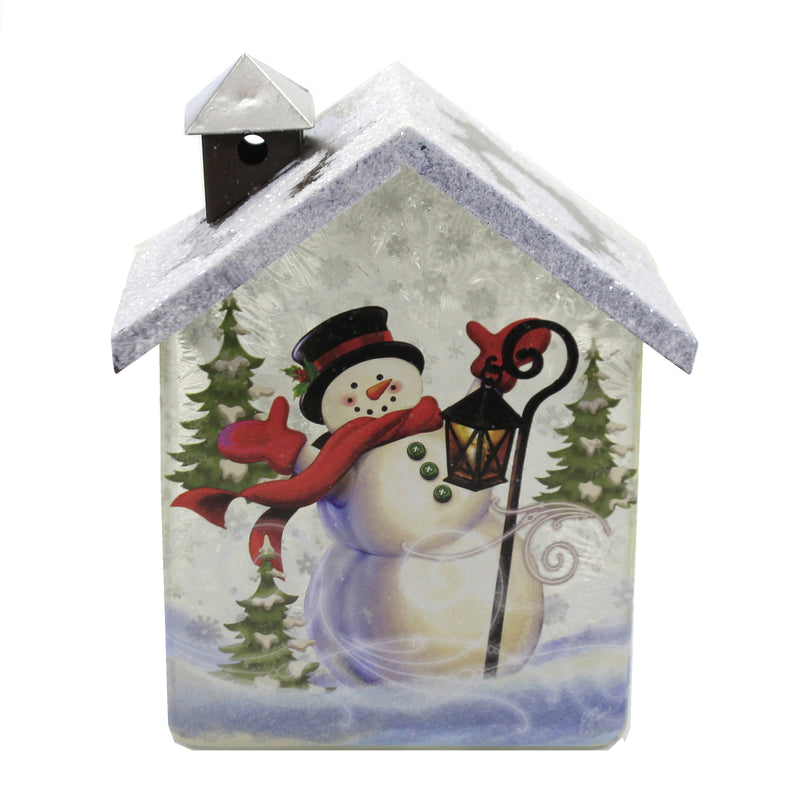 Jolly Snowman Small Glass House - One Pre-Lit Decorative Light 6.5 Inch, Glass - Christmas Trees Lantern Gls0292 (49859)