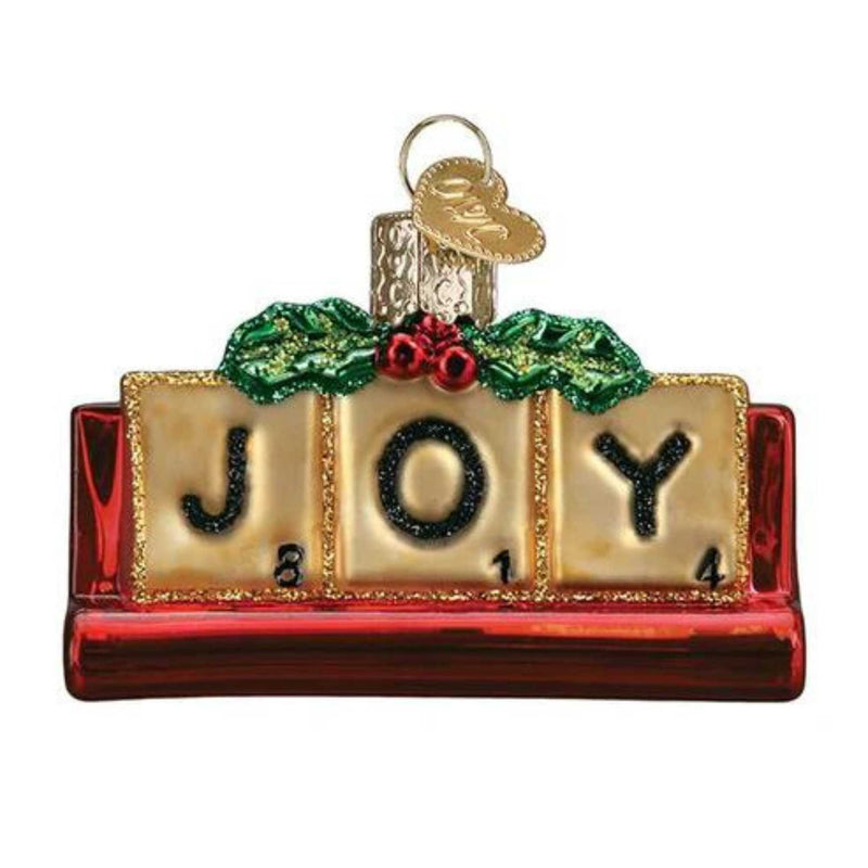 Old World Christmas Joyful Scrabble Glass Games Spell Vocabulary 44160