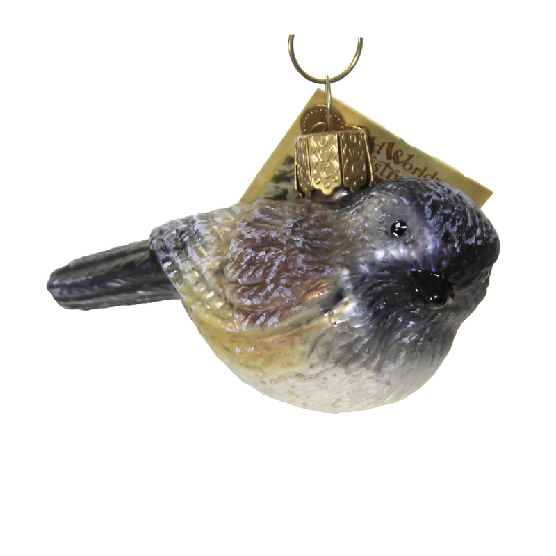 Vintage Chickadee - One Ornament 1.75 Inch, Glass - Woodland Collection 51021. (49937)