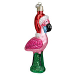 Old World Christmas 5 Inches Yard Flamingo Glass Santa Hat Christmas 16032 (49939)