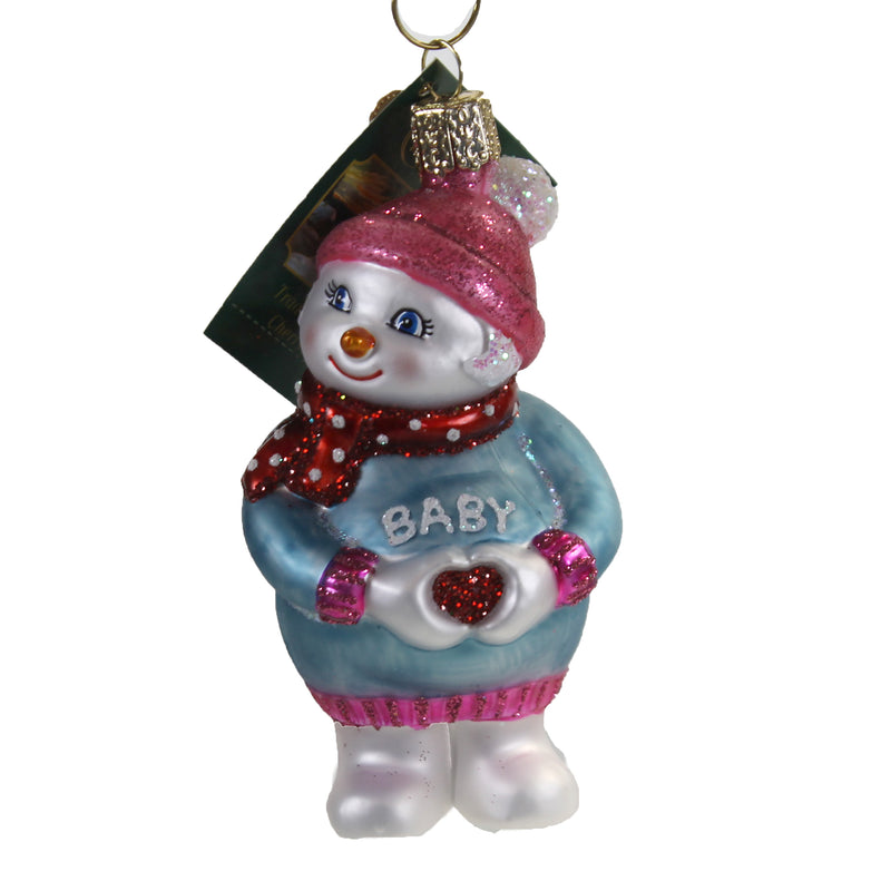 Old World Christmas Expectant Snowlady Glass Bundle Of Joy 24207