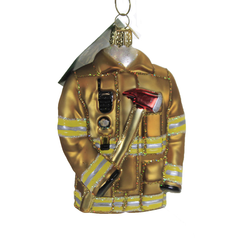 Old World Christmas Firefighter's Coat Glass First Responder Brave 32462 (49990)