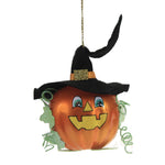 De Carlini Italian Ornaments Jack O Lantern With Hat - 1 Glass Ornament 3.5 Inch, Glass - Ornament Pumpkin Halloween V3639 (50156)