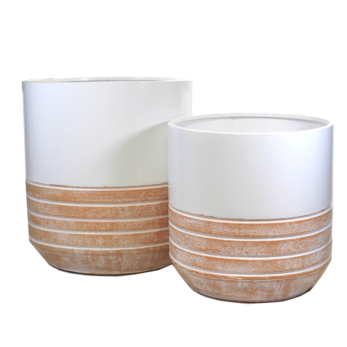 (50230) White & Terracotta Stripe Planters