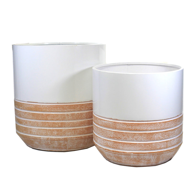 (50230) White & Terracotta Stripe Planters