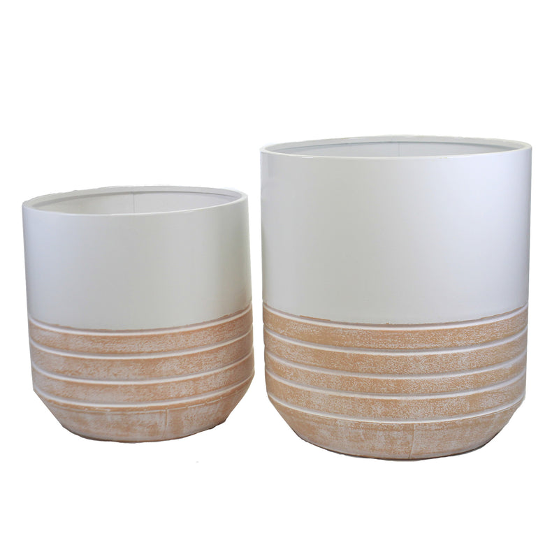 Home Decor White & Terracotta Stripe Planters - - SBKGifts.com