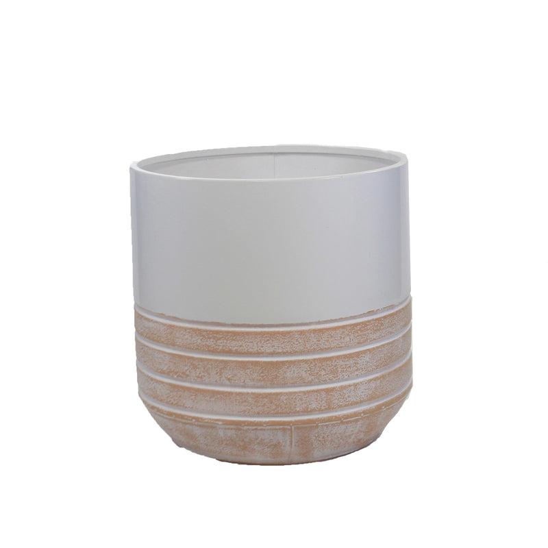 Home Decor White & Terracotta Stripe Planters - - SBKGifts.com