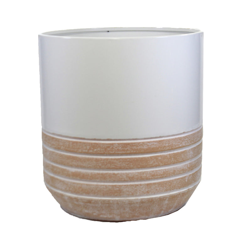 Home Decor White & Terracotta Stripe Planters - - SBKGifts.com