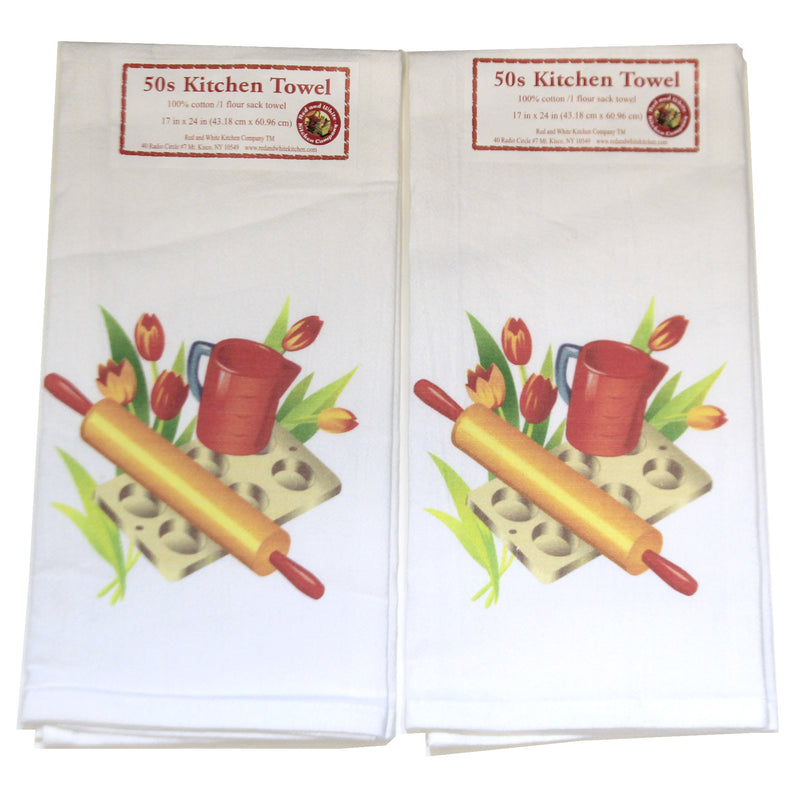 Red And White Kitchen Spring Bake Off Set / 2 - 2 100% Cotton Towels 24 Inch, Cotton - 100% Cotton Kitchen Tulip Vl116*Vl116 (50271)