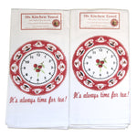 Red And White Kitchen Always Time For Tea Set / 2 - 2 100% Cotton Towels 24 Inch, Cotton - 100% Cotton Kitchen Clock Vl117*Vl117 (50274)