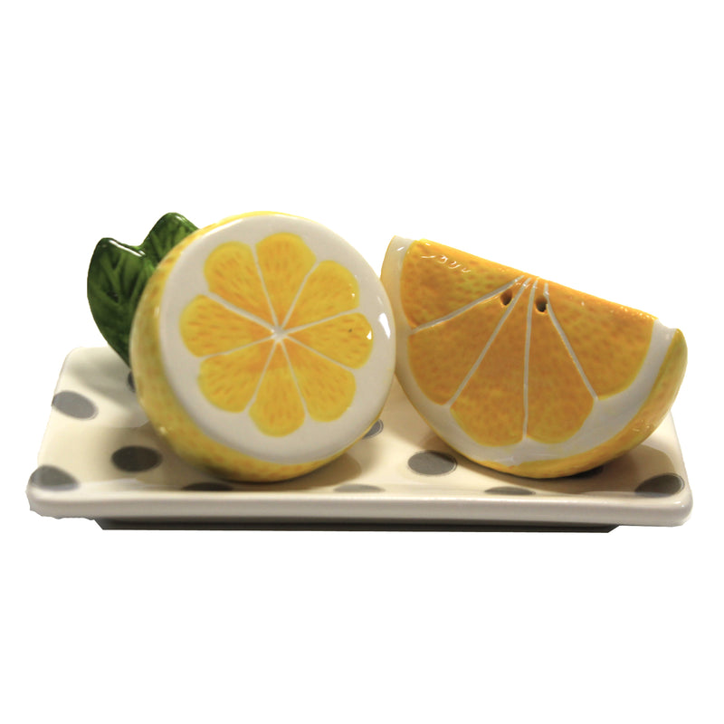 Tabletop Lemon Salt & Pepper W/Tray Set Dolomite Summer Citrus Picnic A5507