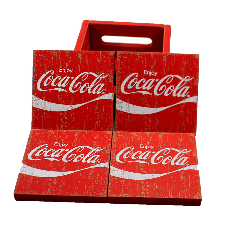 Tabletop Coca Cola Coasters W/Holder Wood Wood Crate A5023
