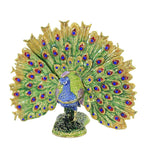 Hinged Trinket Box Peacock Metal Eye Tail Feathers 3026