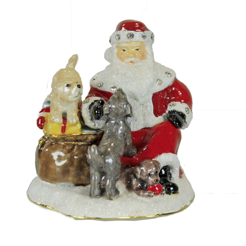 Hinged Trinket Box Santa With Puppies Box Metal Christmas Dogs Presents 3628