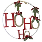 Christmas Ho Ho Ho Hanging Ring Metal Holiday Berries Bows 3800465