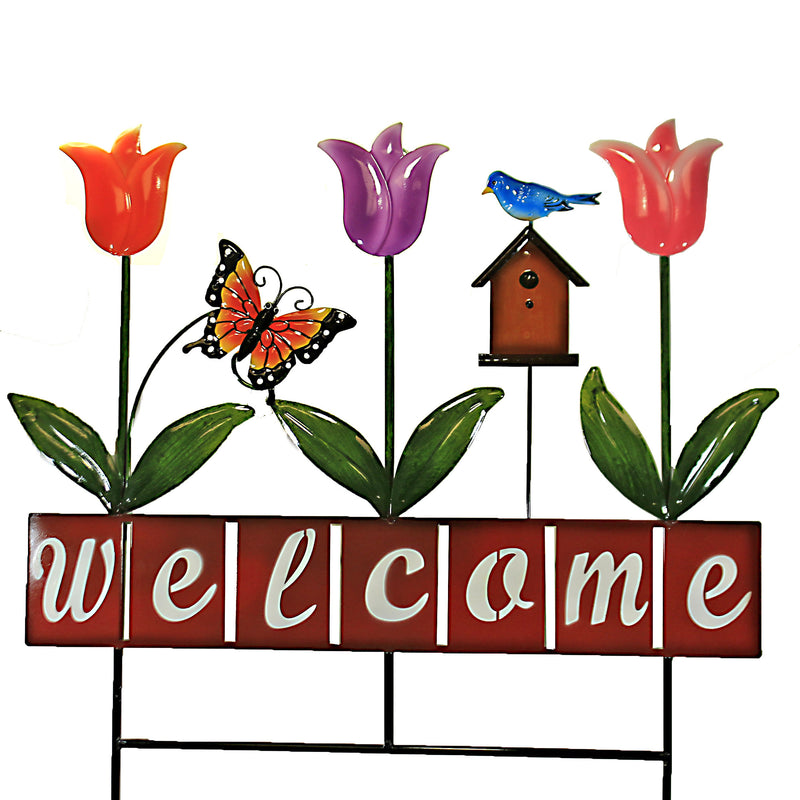Home & Garden Welcome With Tulips Poke Metal Yard Decor Butterfly 31835608 (50603)