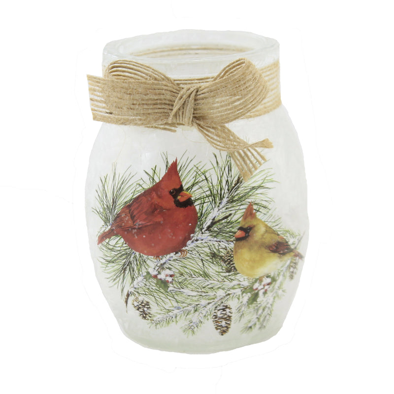 Stony Creek Christmas Cardinals Small Jar Glass Pre-Lit Electric Bcc0280