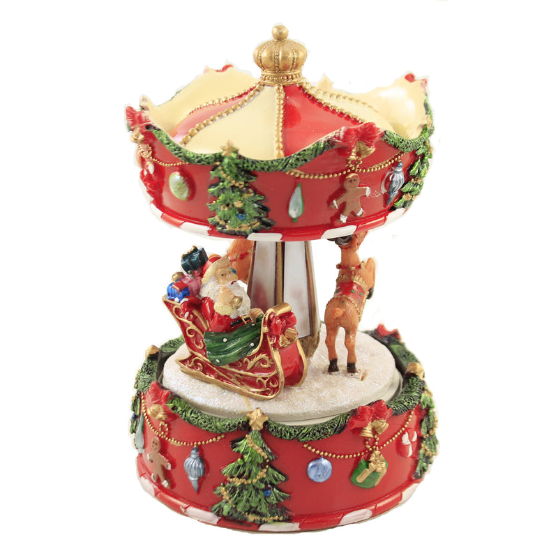 Christmas Carousel Music Box Polyresin Merry Tree Santa 50555 (50671)