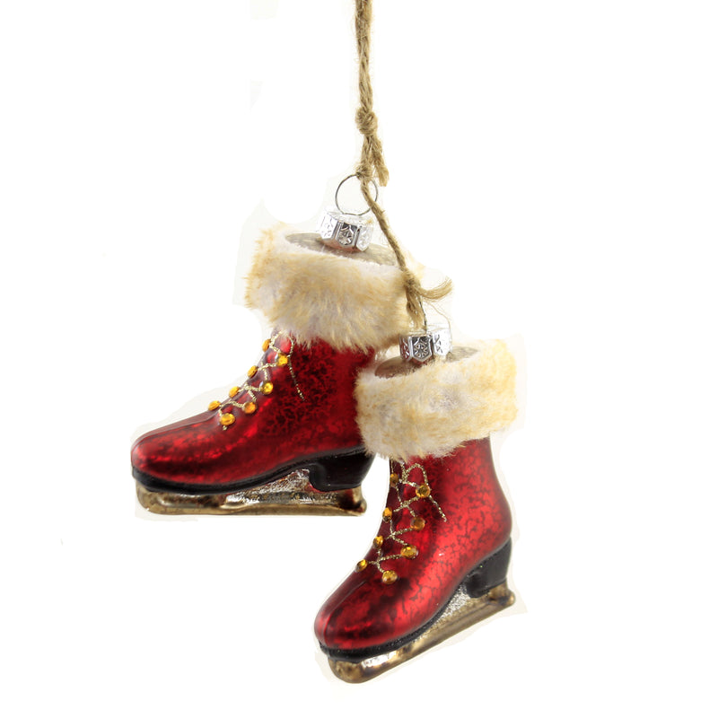 Holiday Ornament Red Ice Skates Glass Vintage Blades Fur 55297. (50678)