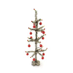 Christmas Tinsel Tree Red Ornaments Plastic Vintage Look Silver 52896.