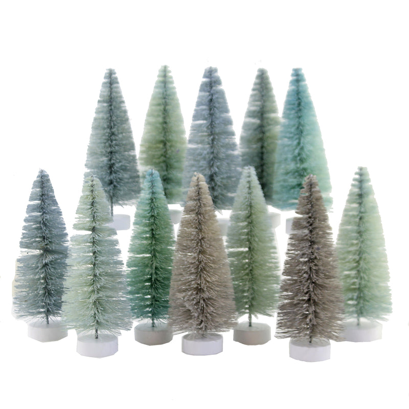 Christmas Rainbow Trees Winter Blue S/12 Bottle Brush Christmas Village Ms436lwb