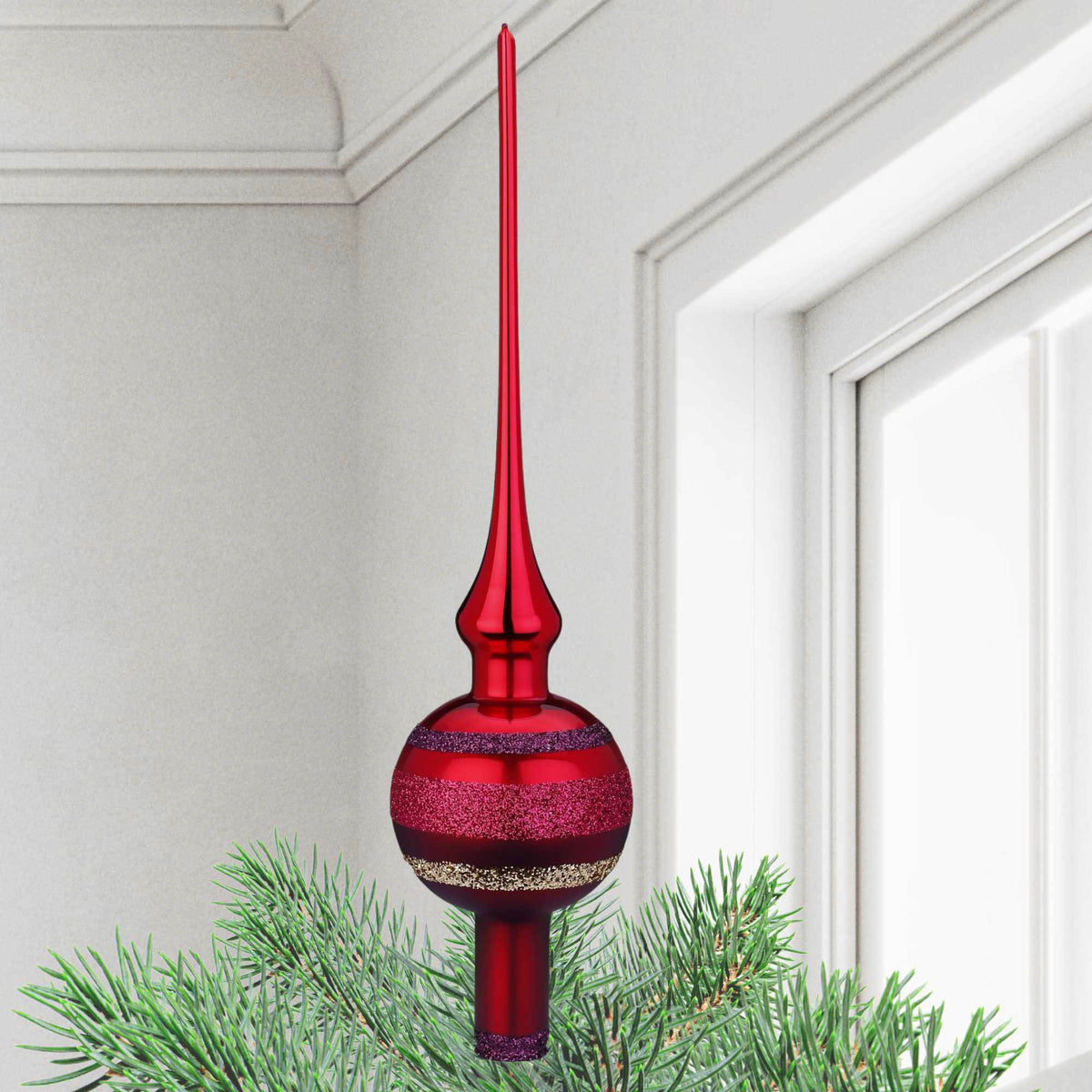 Inge Glas Block Stripes Dark Red Finial - - SBKGifts.com