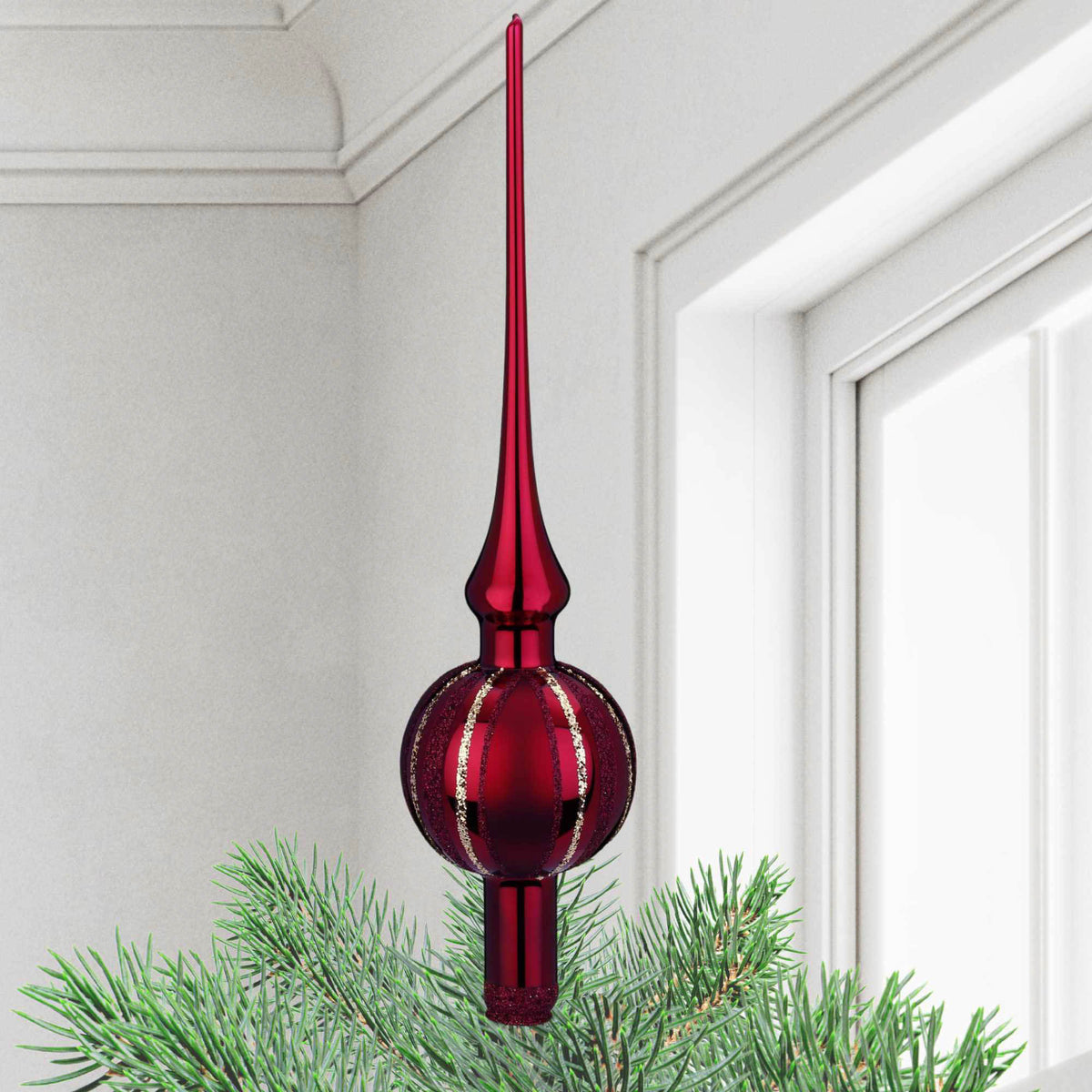 Inge Glas Stripe Oxblood Finial - - SBKGifts.com