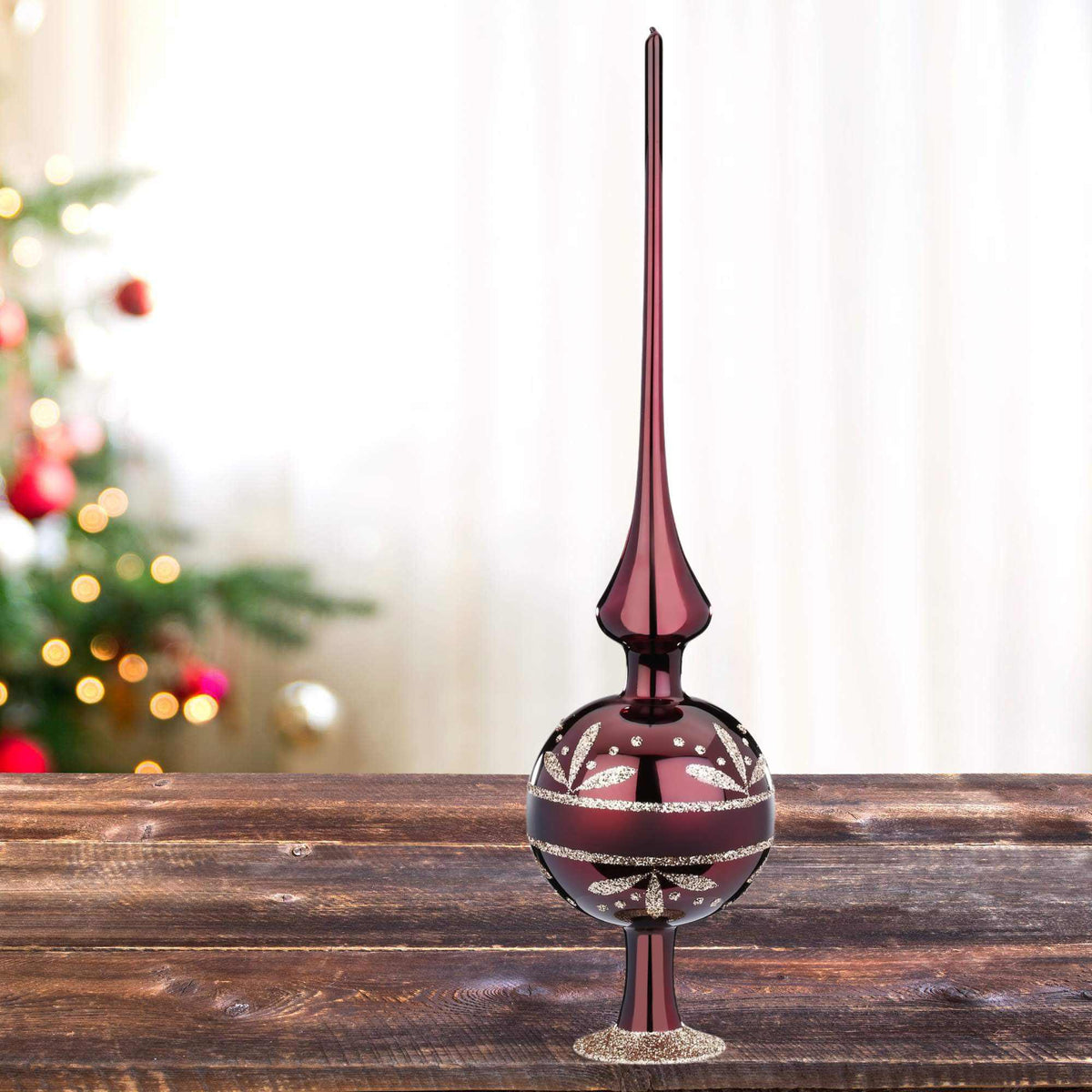 Inge Glas Dark Red Flower Border Finial - - SBKGifts.com