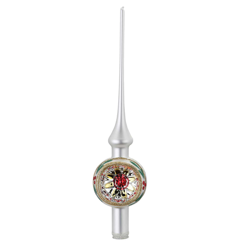 Inge Glas Mistletoe White Finial Glass Tree Topper Christmas 21299R021