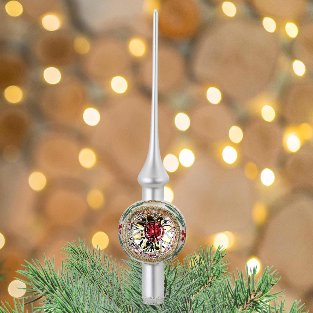Inge Glas Mistletoe White Finial - - SBKGifts.com
