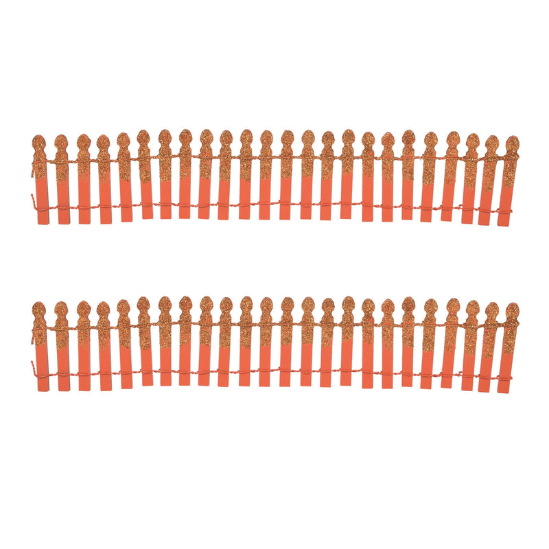 Department 56 Villages Pumpkin Orange Glitter Fence - Two Fence Sections 2.25 Inch, Wood - Halloween 6007703 (50847)