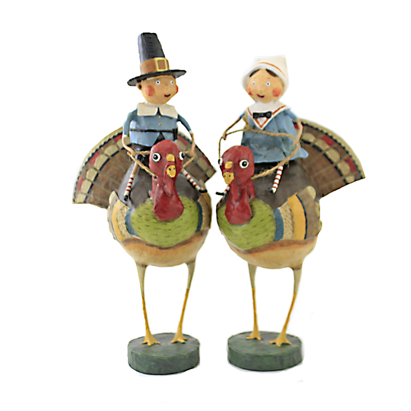 Lori Mitchell Tom & Goody On Gobblers - Two Figurines 10 Inch, Polyresin - Pilgrims Thanksgiving 92295 (50889)