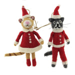 Mr & Mrs Cat Clause Set/2 - Two Ornaments 7.5 Inch, Felt - Kitten Santa Stand Hang Wo2033 (50922)