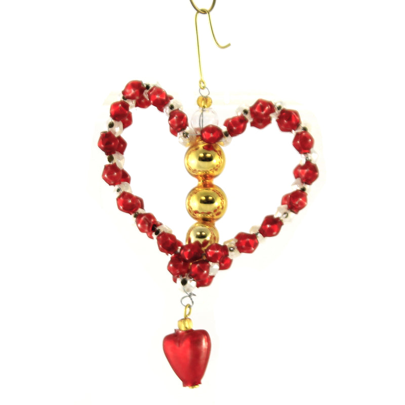 Holiday Ornament Heart With Dangling Heart Czech Beaded Love Valentine 362919 (50936)