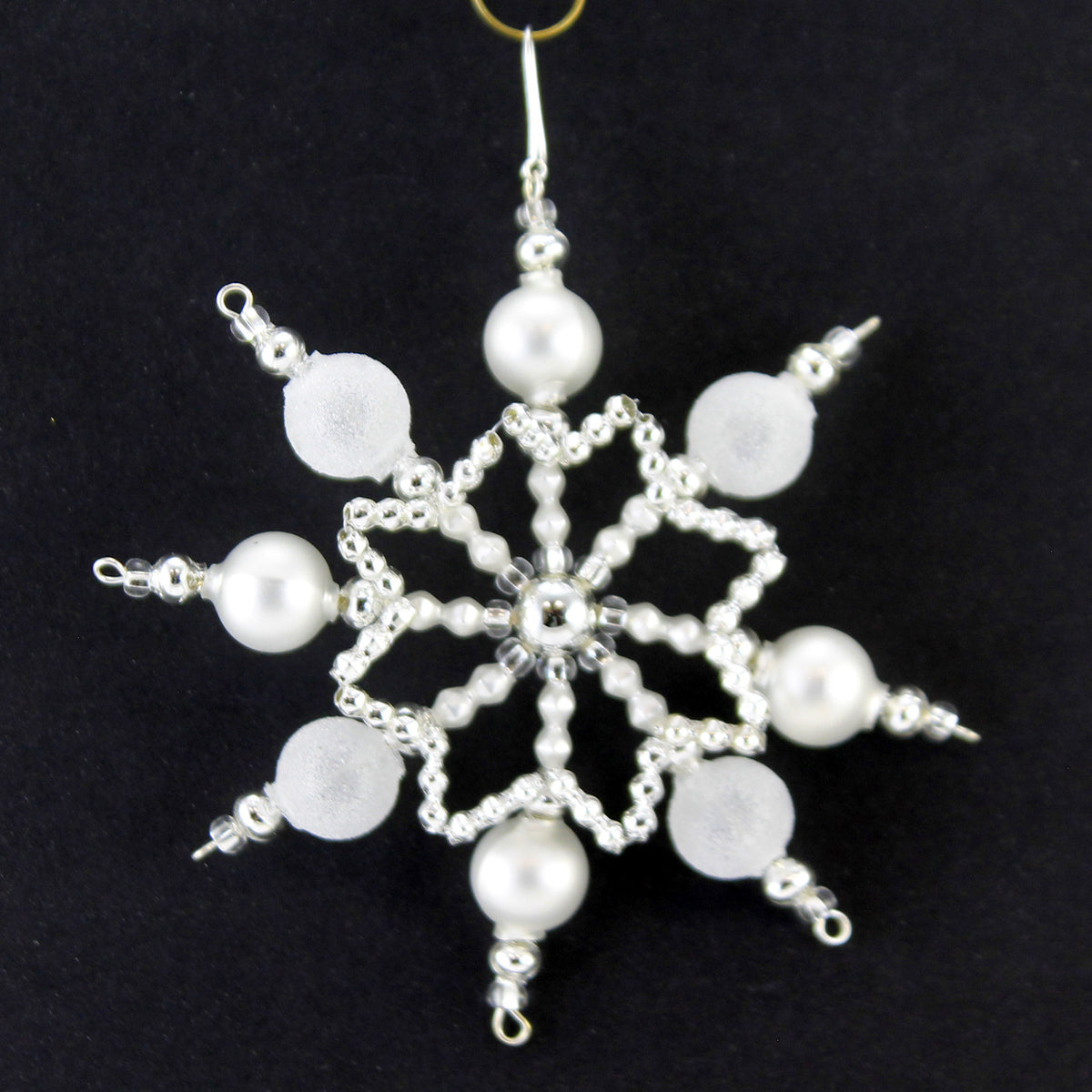 (50943) Silver White Beaded Snowflake