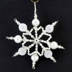 Holiday Ornament Silver White Beaded Snowflake Czech Christmas Artisan 214824 (50943)